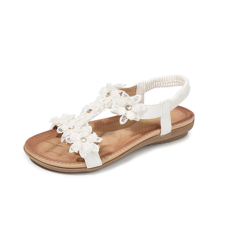 Women’s T-Strap Sandals – Floral Beach Summer Sandals