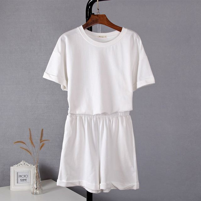 Women’s Summer Two Piece Set – Casual Cotton T-Shirt and Shorts