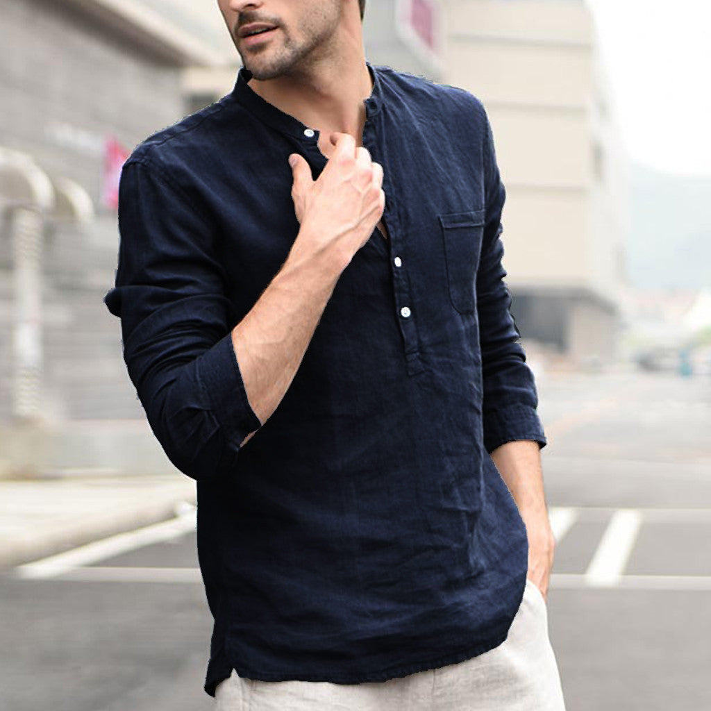 Men’s Linen Shirt – Casual Long Sleeve Button Down Top