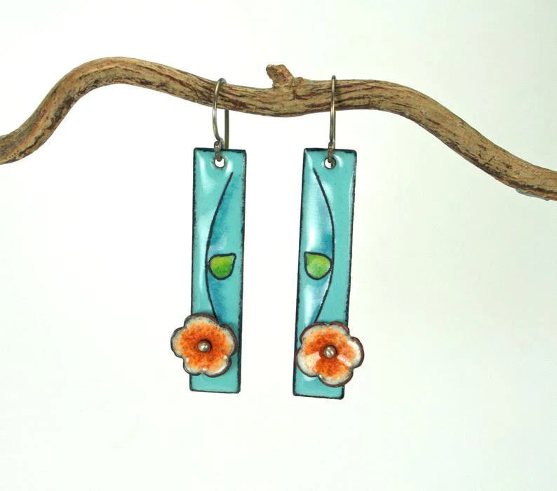 Floral Earrings with Enamel