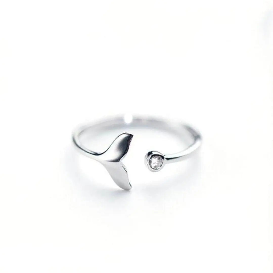 Ring with dolphin tail made of 925 sterling silver and adjustable zirconium dioxide