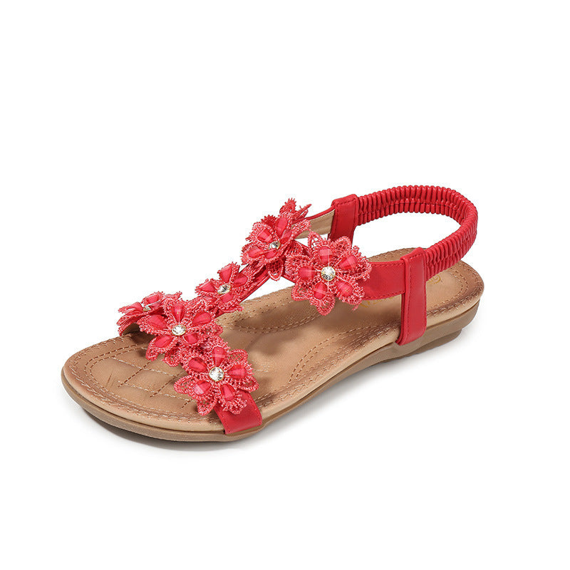 Women’s T-Strap Sandals – Floral Beach Summer Sandals