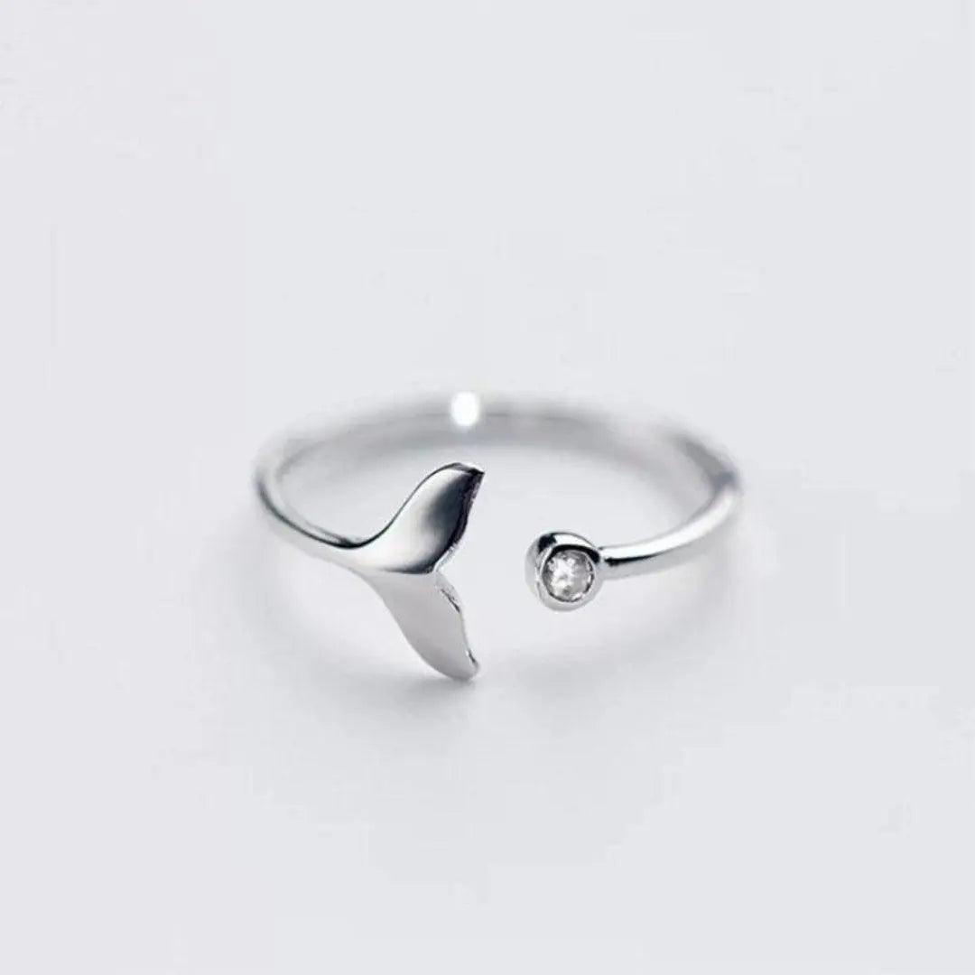 Ring with dolphin tail made of 925 sterling silver and adjustable zirconium dioxide