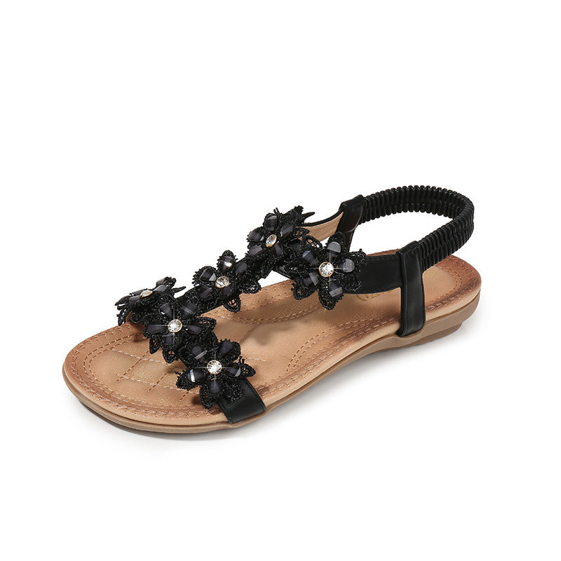 Women’s T-Strap Sandals – Floral Beach Summer Sandals