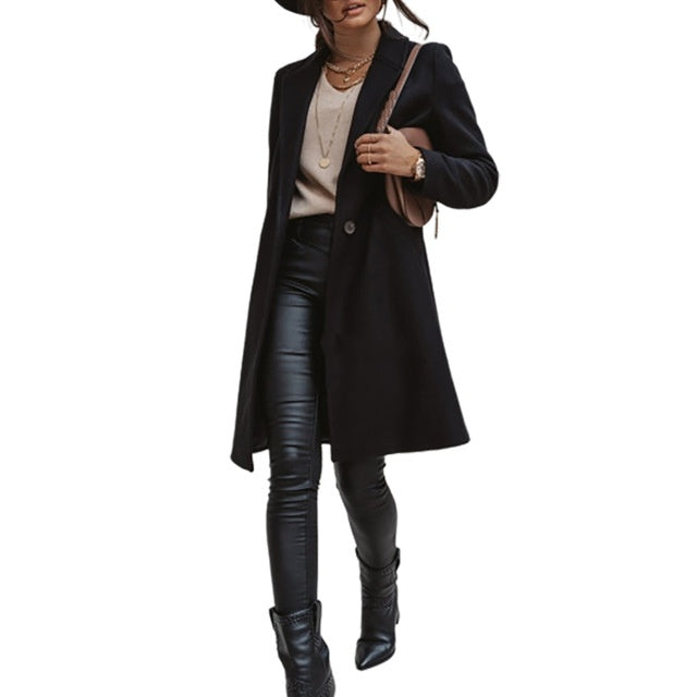 Women’s Long Coat – Winter Trench Jacket with Oversized Fit