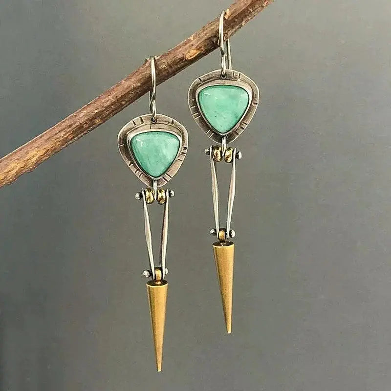 Ethnic Boho Earrings Made of Green Resin Stone