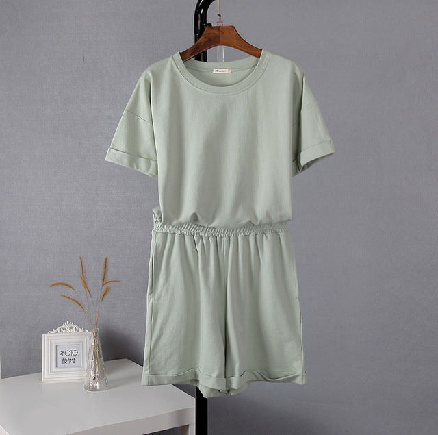 Women’s Summer Two Piece Set – Casual Cotton T-Shirt and Shorts