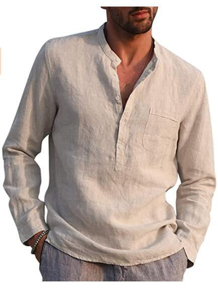 Men’s Linen Shirt – Casual Long Sleeve Button Down Top