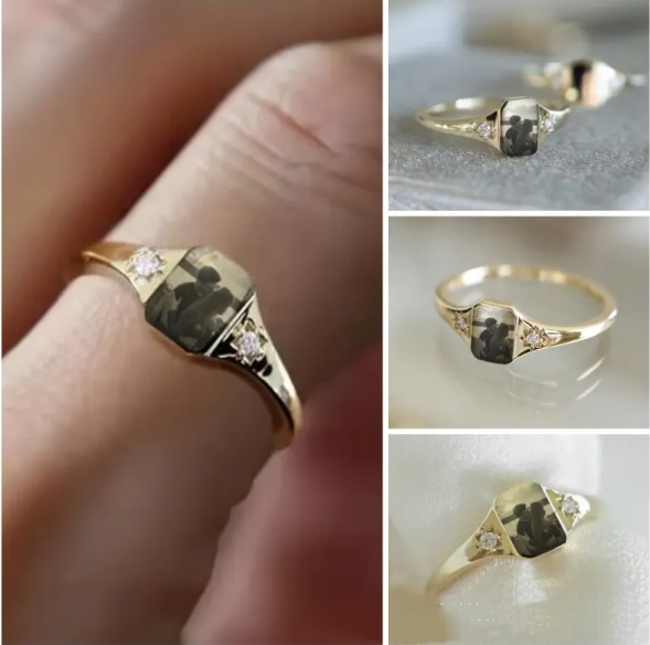 Elegant diamond ring with custom image engraving