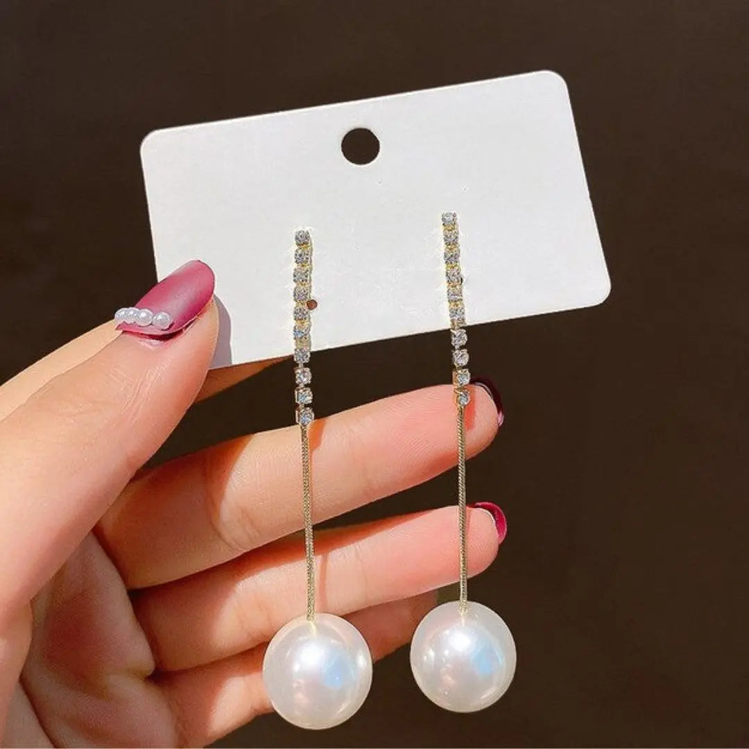 Pearl Pendant Earrings with Zirconites in Gold