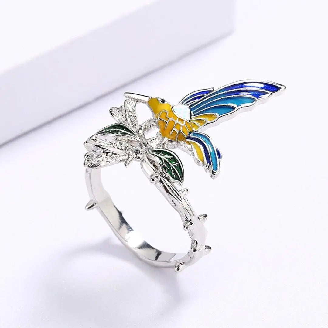 Hand-painted Silver Handmade Bird Ring
