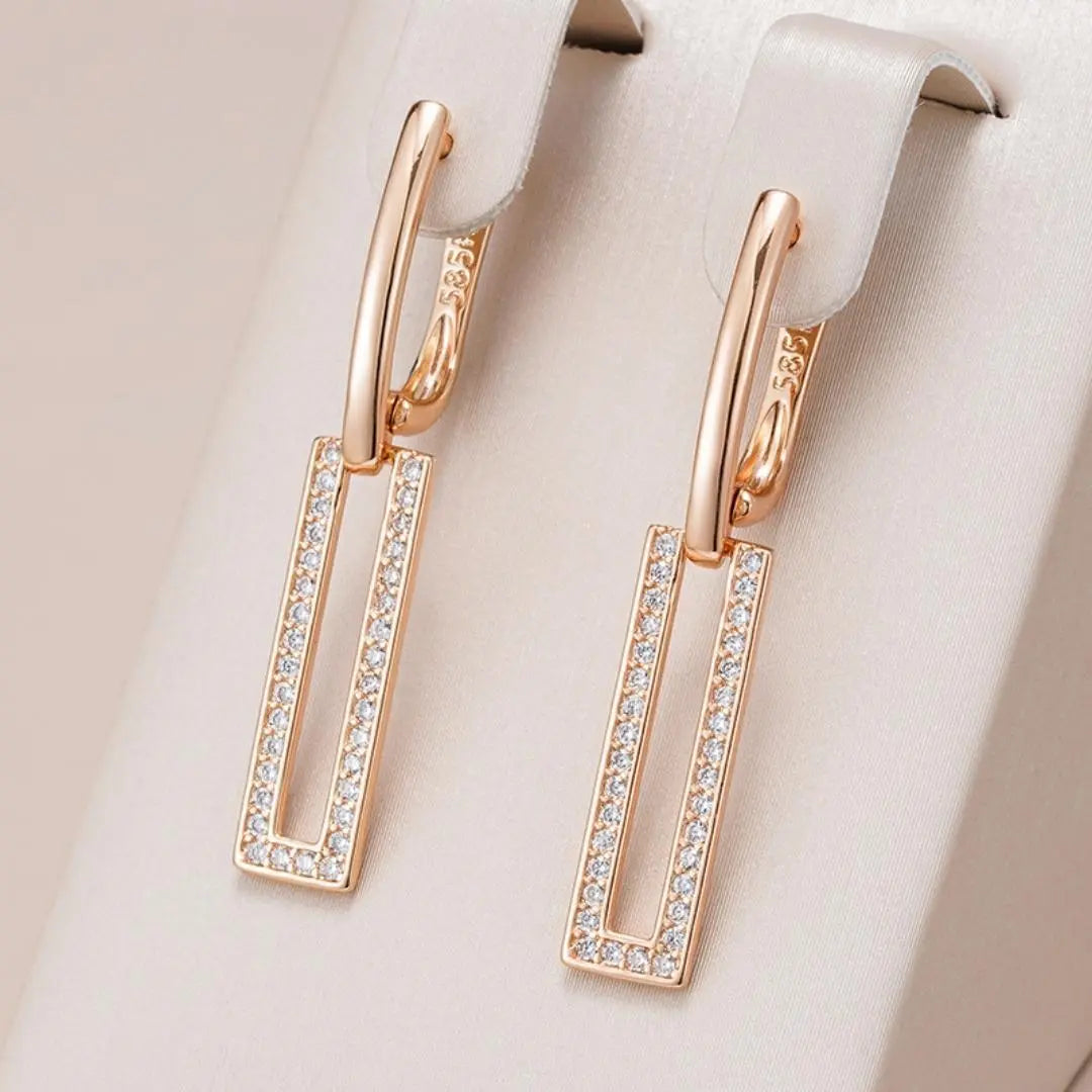 Elegant Shiny Rectangular Earrings in Gold