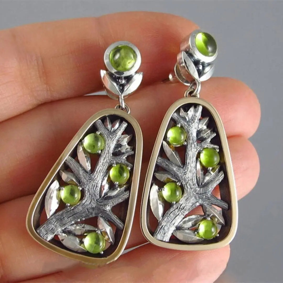 Green Crystal Earrings in Silver