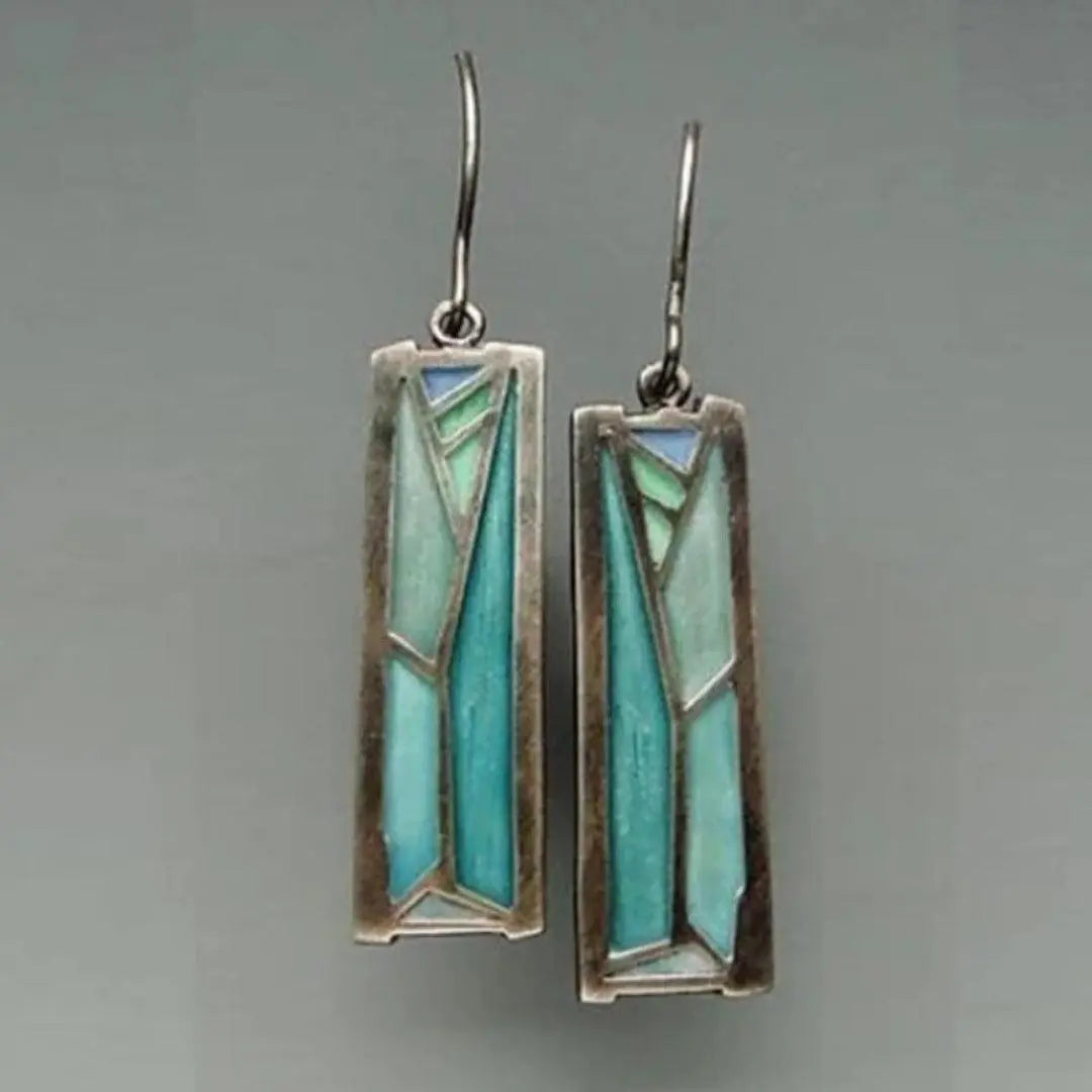 Rectangular Earrings made of Blue Enamel