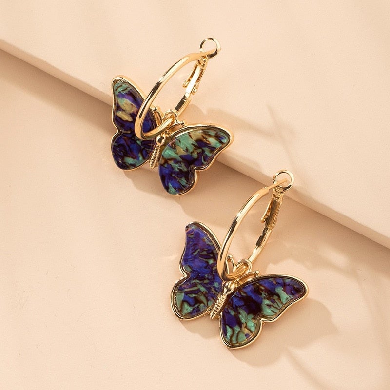 Earrings with hand-painted enamel butterflies