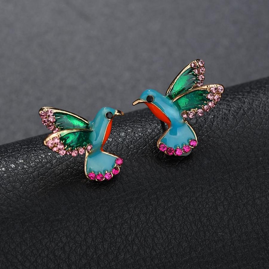 Earrings "Hummingbird" with enamel and green crystal