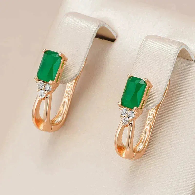Elegant earrings in green crystal with zirconias in gold