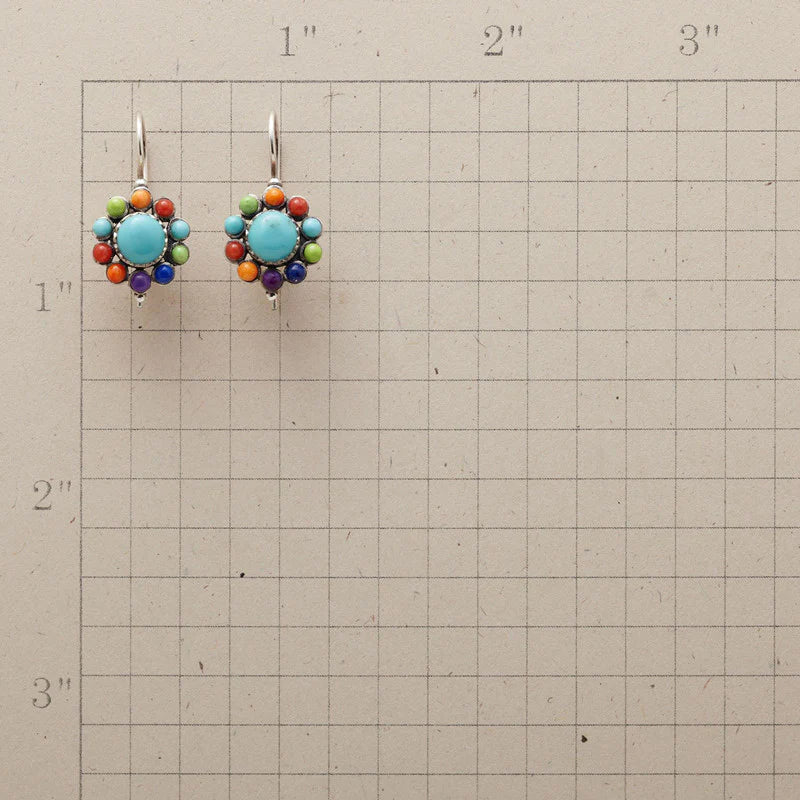 Earrings with multicolored stones in flower shape