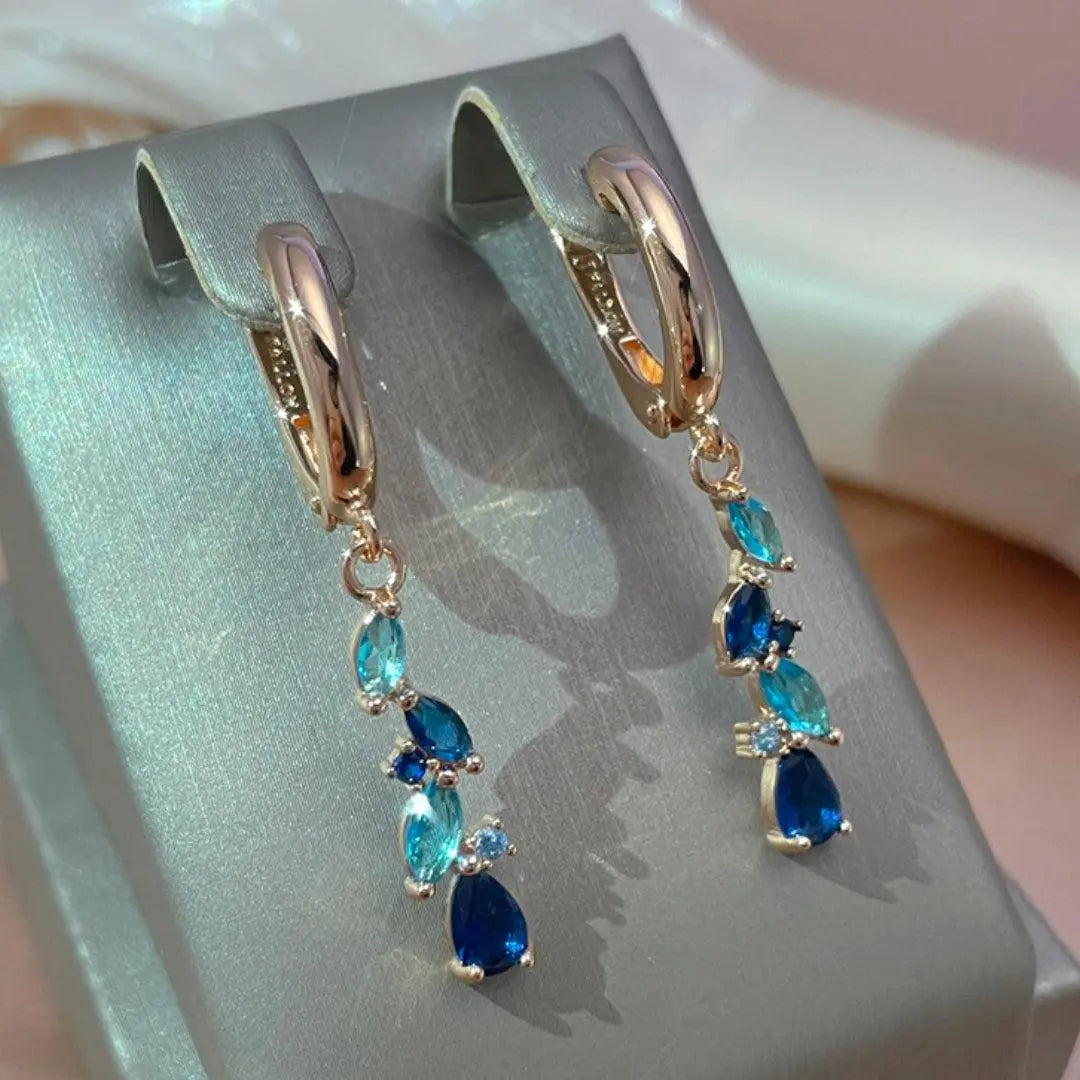 Elegant Earrings Made of Blue and Golden Crystal