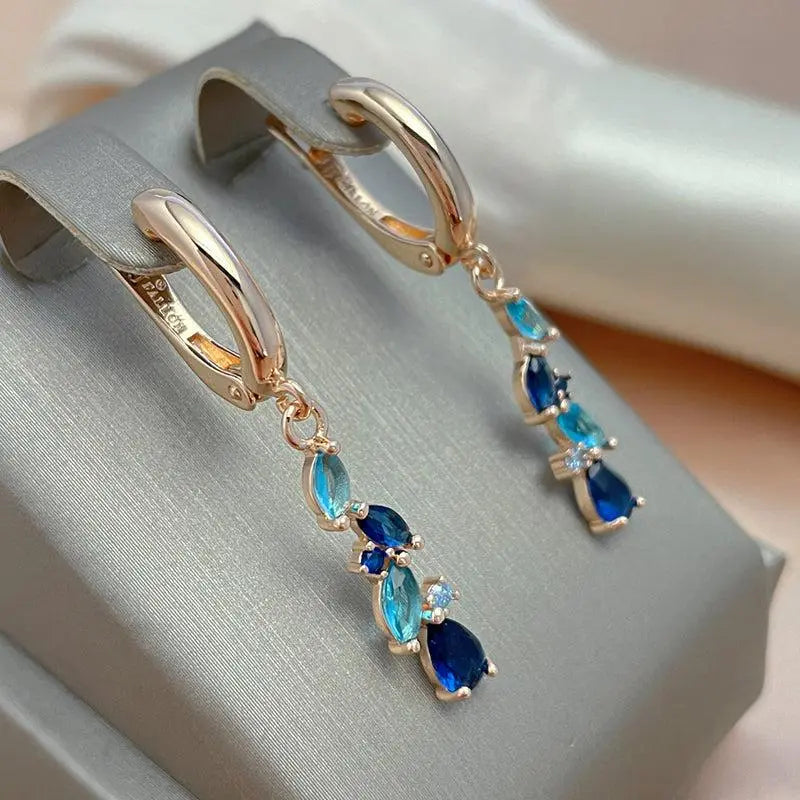 Elegant Earrings Made of Blue and Golden Crystal