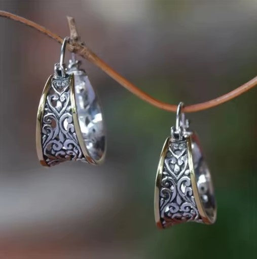 Silver  Flower Hollow Dangle Earrings