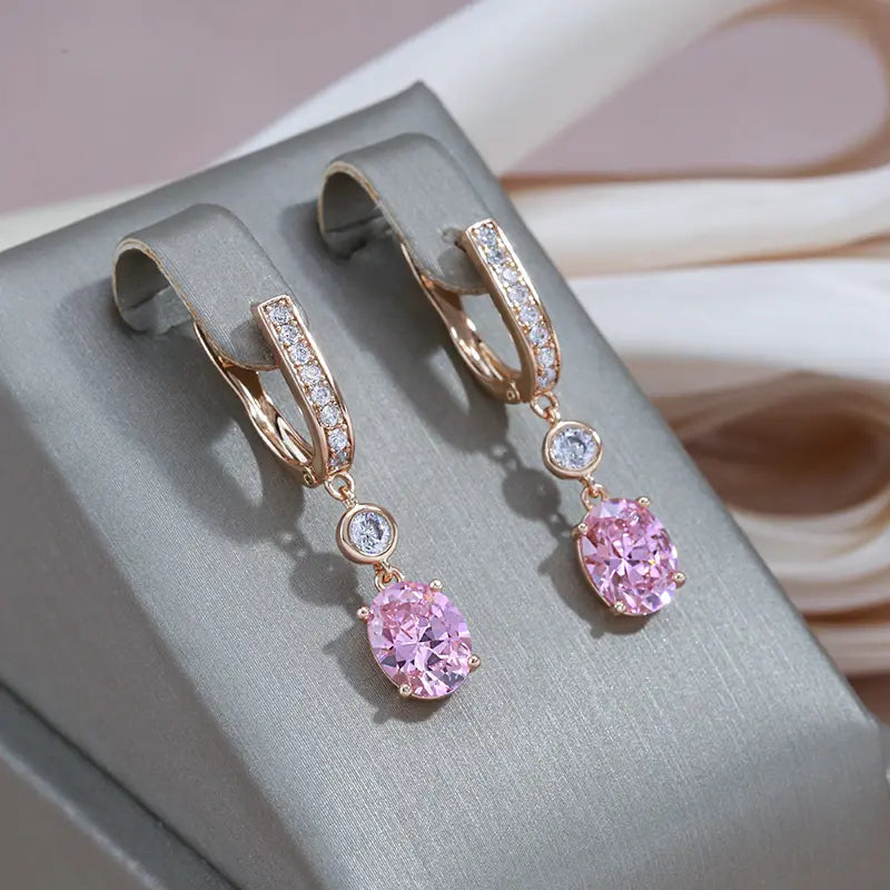 Rose Crystal Pendant Earrings in Gold