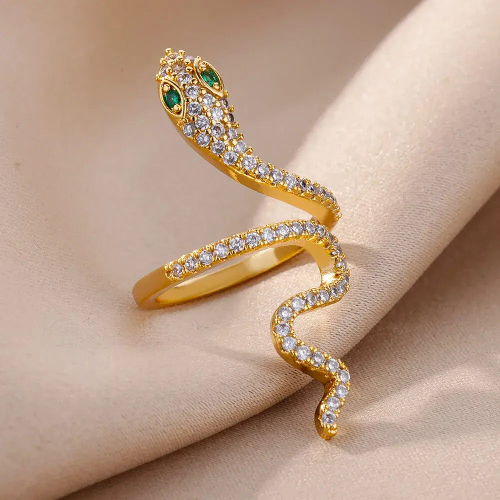 Green Zirconia Shiny Snake Ring