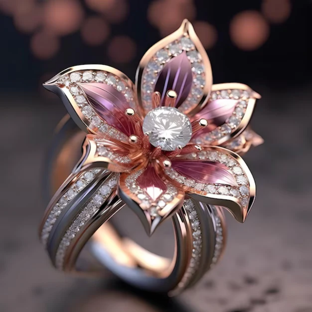 Exotic Pink Lotus Crystal Ring
